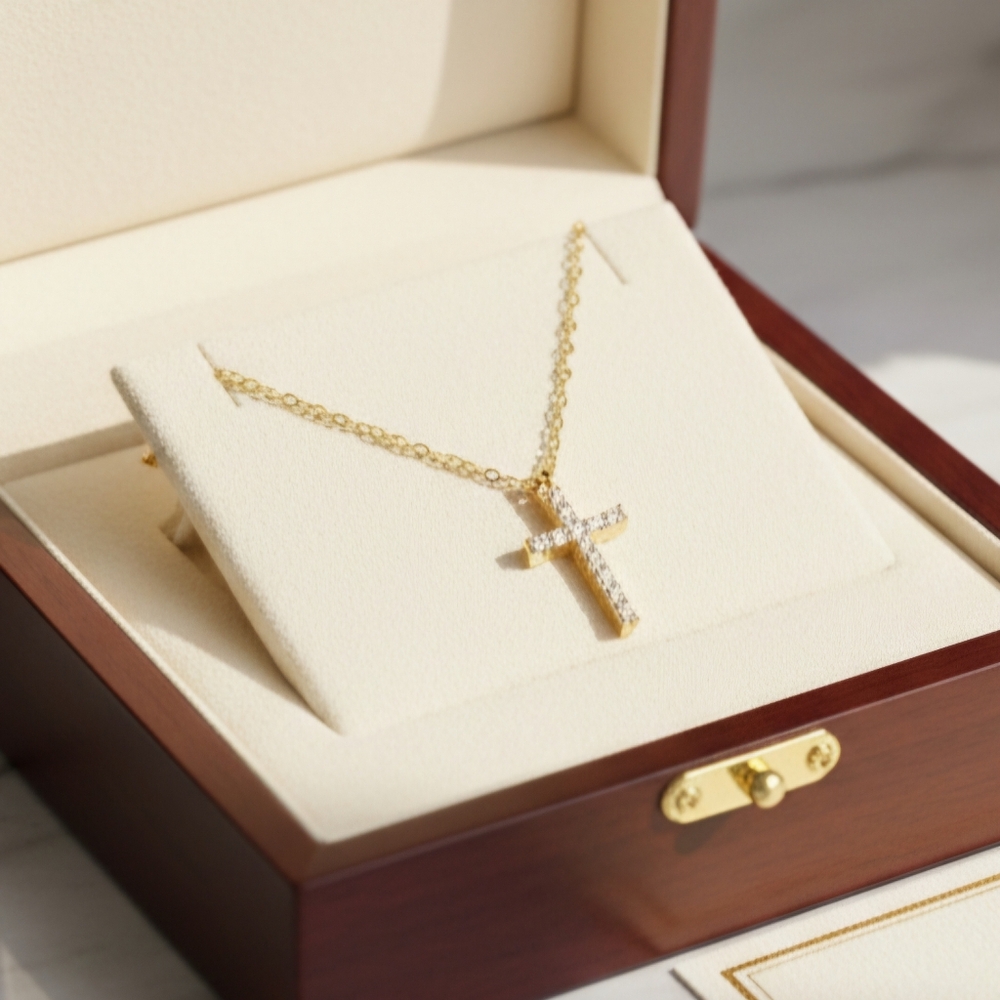 Elegant Gold And Zirconia Cross Pendant Necklace